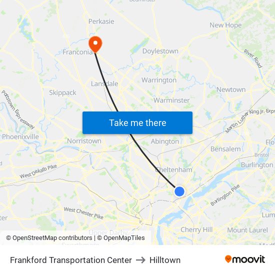 Frankford Transportation Center to Hilltown map