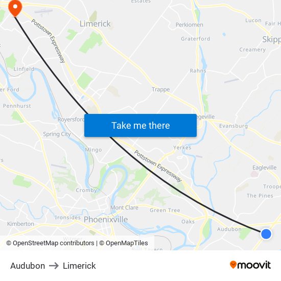 Audubon to Limerick map