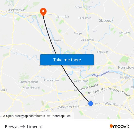 Berwyn to Limerick map