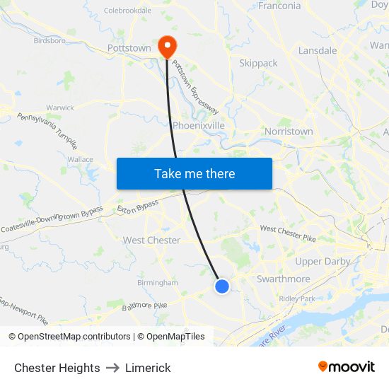 Chester Heights to Limerick map