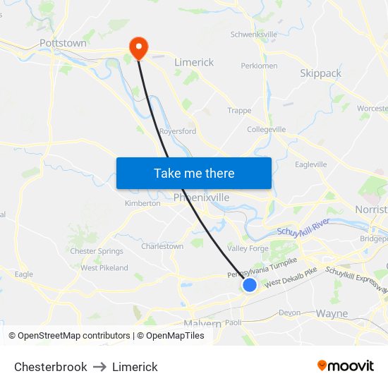Chesterbrook to Limerick map