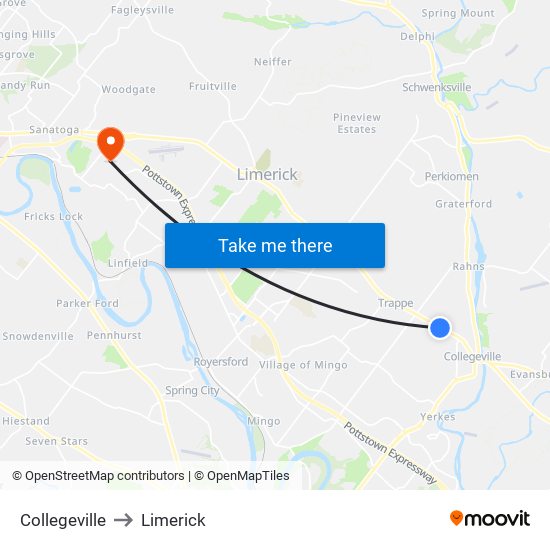 Collegeville to Limerick map