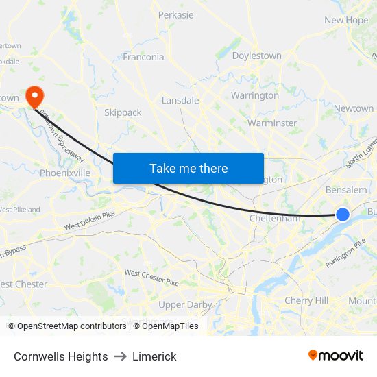 Cornwells Heights to Limerick map