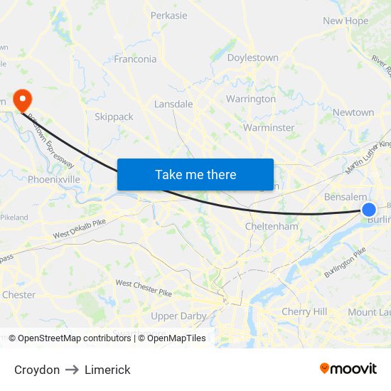 Croydon to Limerick map