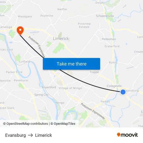 Evansburg to Limerick map