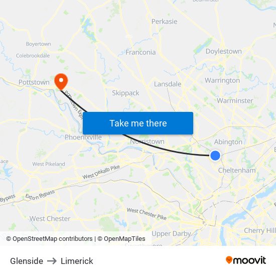 Glenside to Limerick map