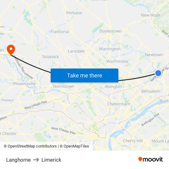 Langhorne to Limerick map