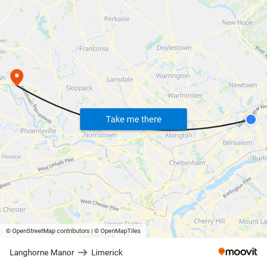 Langhorne Manor to Limerick map