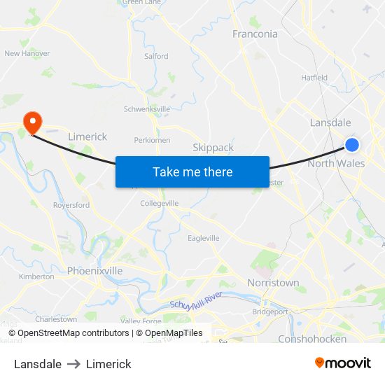 Lansdale to Limerick map