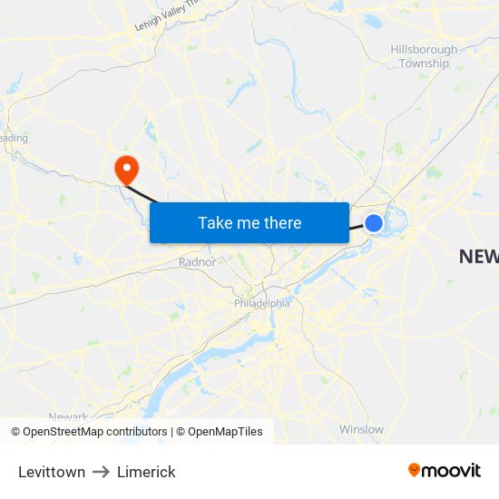 Levittown to Limerick map