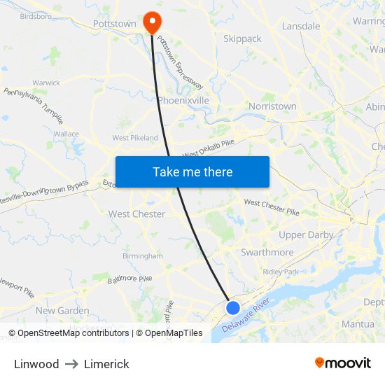 Linwood to Limerick map