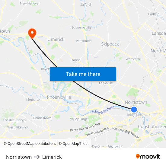 Norristown to Limerick map