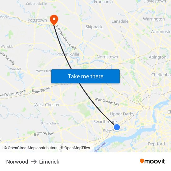 Norwood to Limerick map