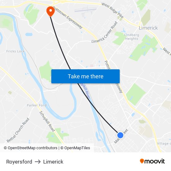 Royersford to Limerick map