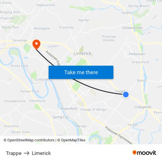 Trappe to Limerick map