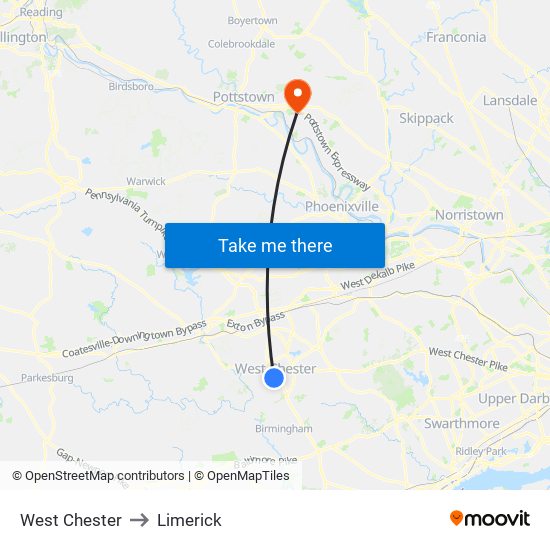 West Chester to Limerick map