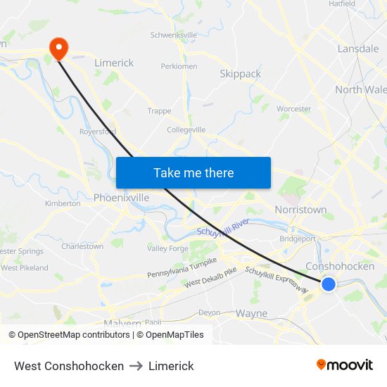 West Conshohocken to Limerick map