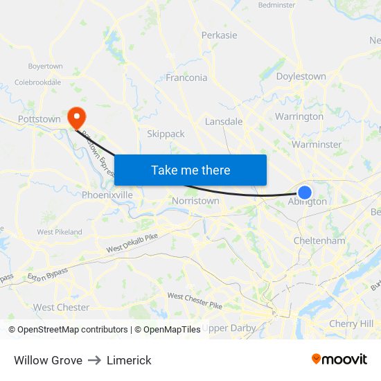 Willow Grove to Limerick map