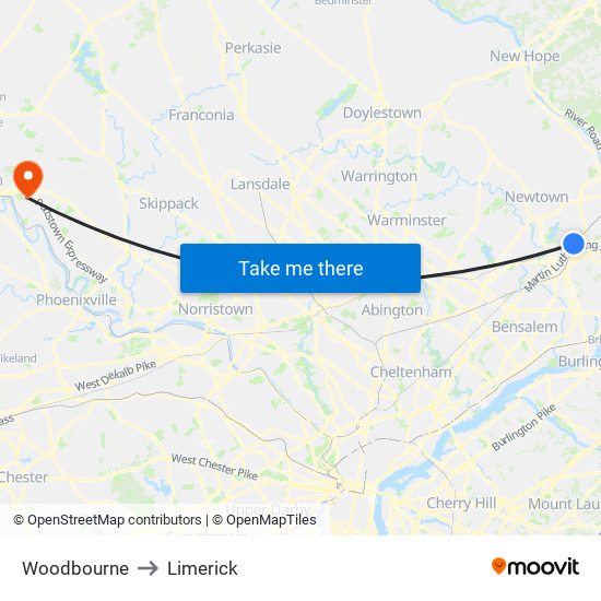 Woodbourne to Limerick map
