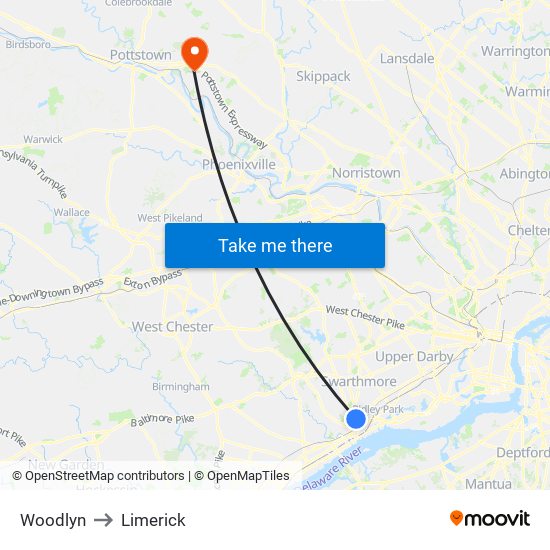 Woodlyn to Limerick map