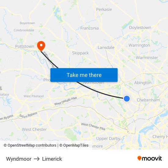 Wyndmoor to Limerick map
