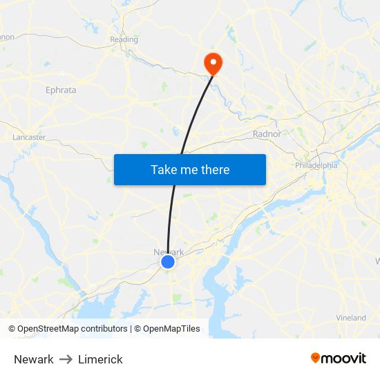 Newark to Limerick map