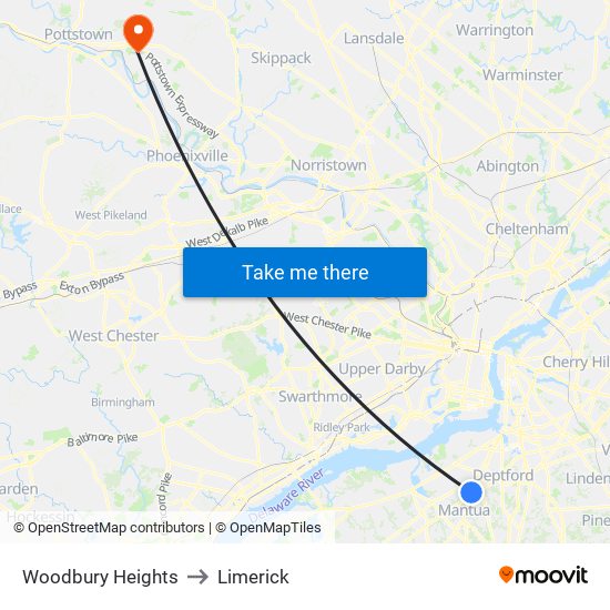 Woodbury Heights to Limerick map