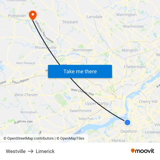 Westville to Limerick map