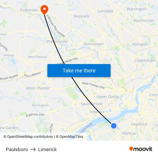 Paulsboro to Limerick map
