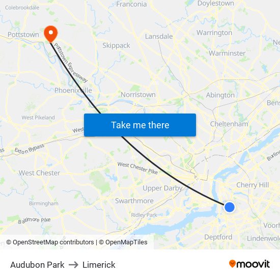 Audubon Park to Limerick map