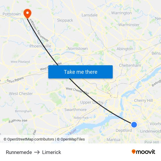 Runnemede to Limerick map