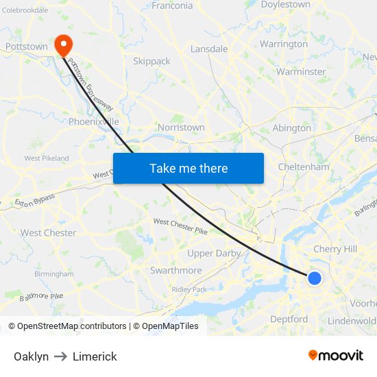 Oaklyn to Limerick map