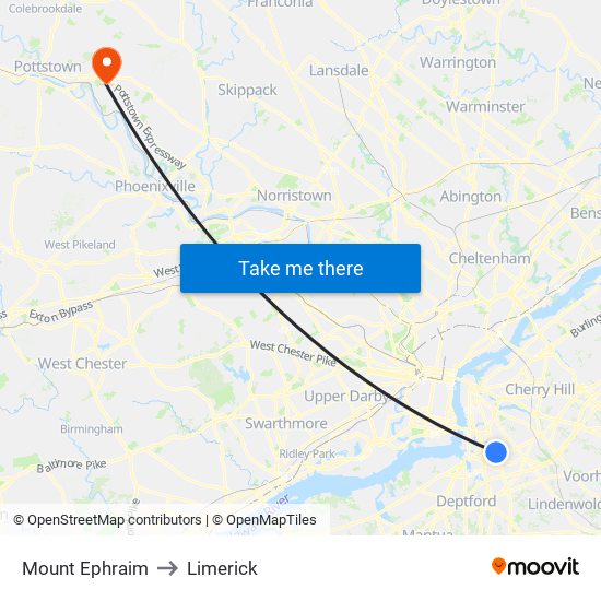 Mount Ephraim to Limerick map