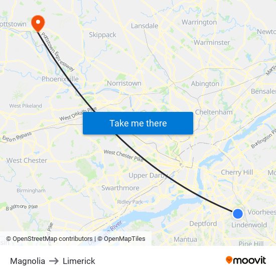Magnolia to Limerick map