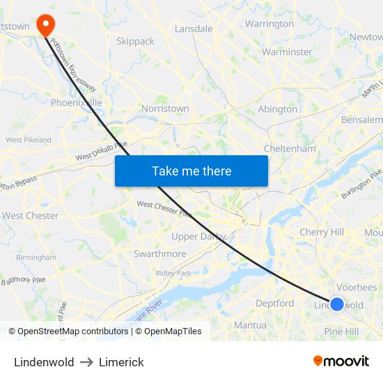 Lindenwold to Limerick map