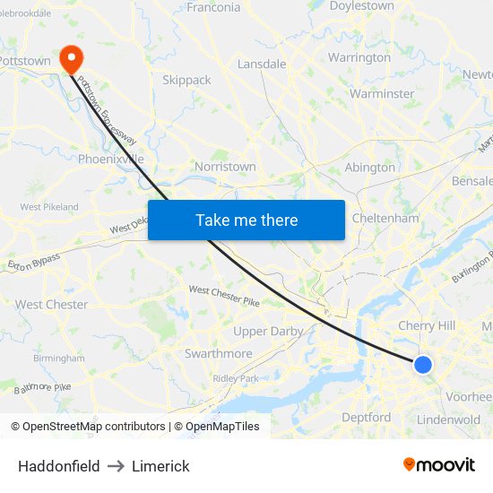 Haddonfield to Limerick map