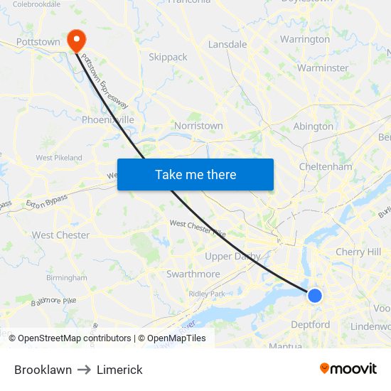 Brooklawn to Limerick map