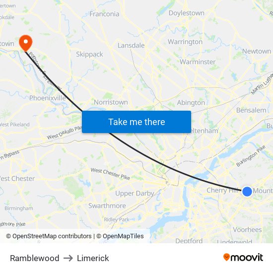 Ramblewood to Limerick map