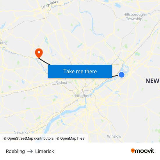 Roebling to Limerick map
