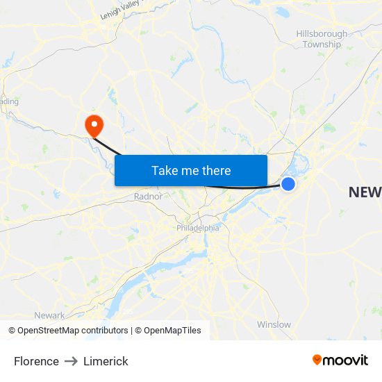 Florence to Limerick map