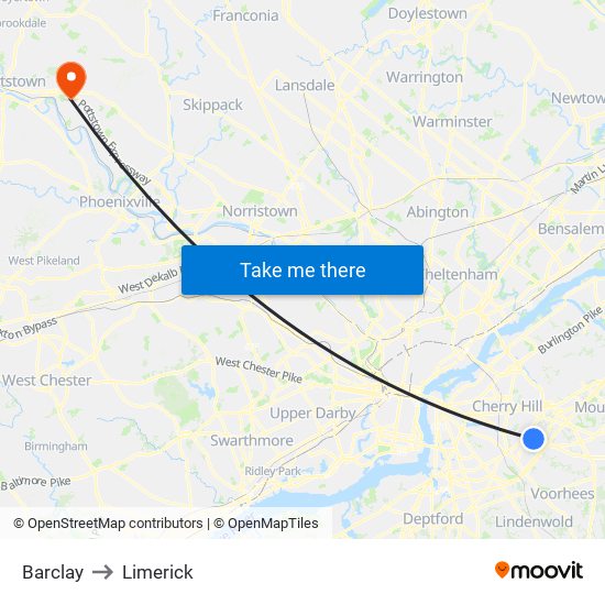 Barclay to Limerick map