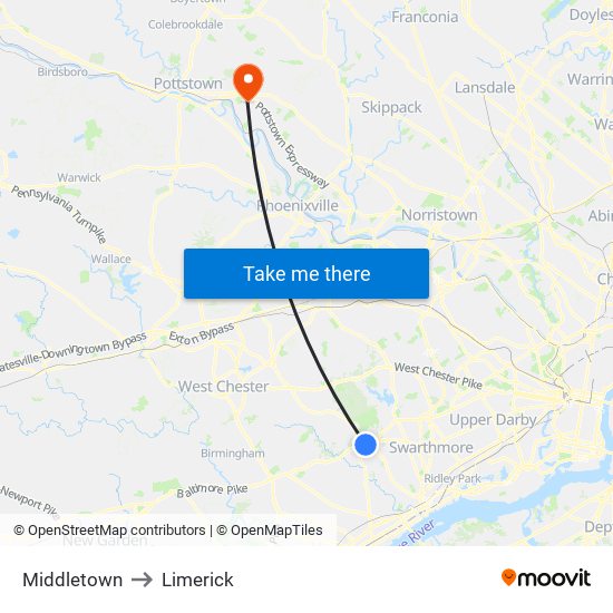 Middletown to Limerick map