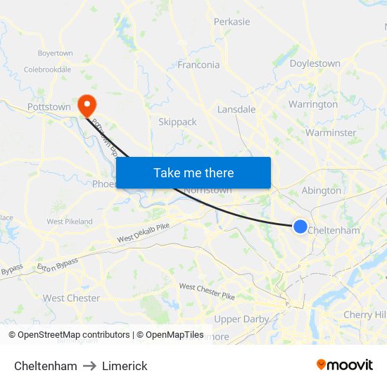 Cheltenham to Limerick map