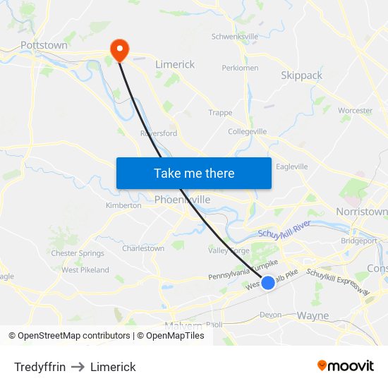 Tredyffrin to Limerick map