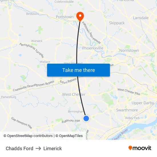 Chadds Ford to Limerick map
