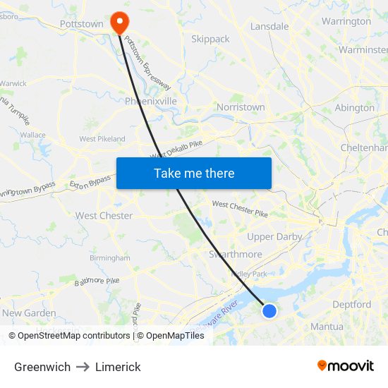 Greenwich to Limerick map