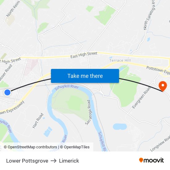 Lower Pottsgrove to Limerick map