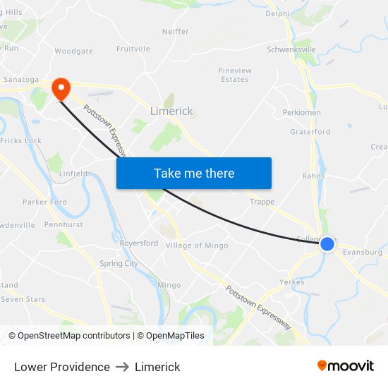 Lower Providence to Limerick map