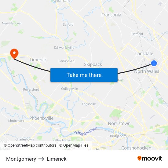 Montgomery to Limerick map