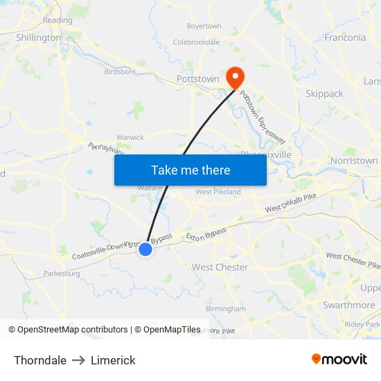 Thorndale to Limerick map